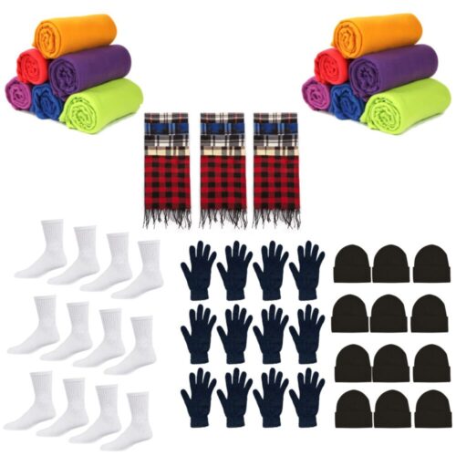 60 Piece Homeless Kit With Gloves, Beanies, Sock, Scarves, Blankets B