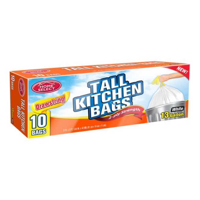 Drawstring Trash Bags - Tall Kitchen Bags 24/10ct