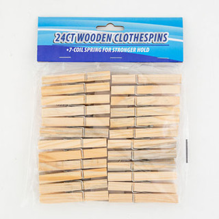 Clothespins Wooden 24ct 7-Coil Spring