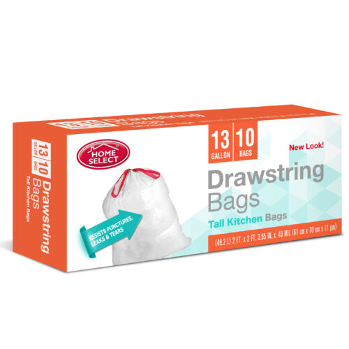 10-Count Drawstring Trash Bags 13 Gallon - Tall Kitchen Bags