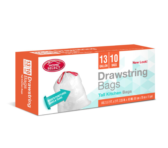 10-Count Drawstring Trash Bags 13 Gallon - Tall Kitchen Bags