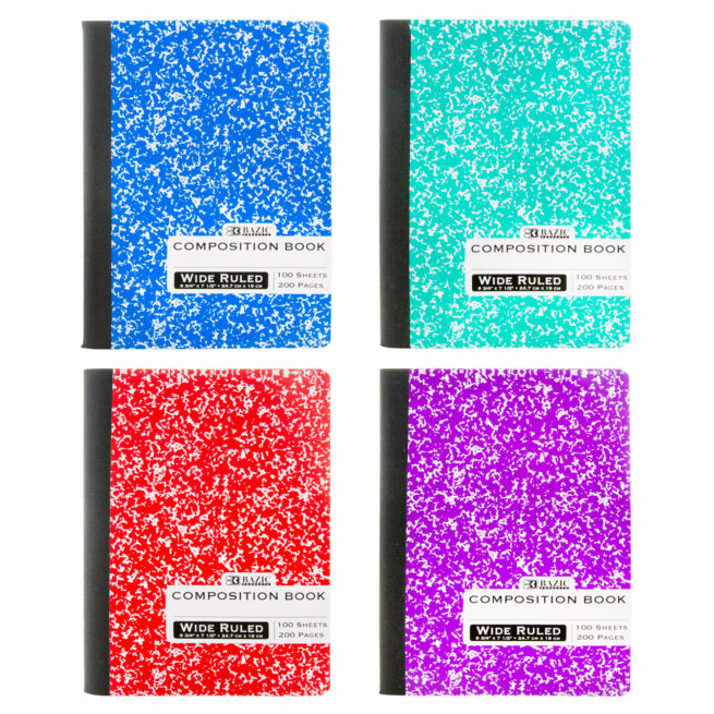 BAZIC Colorful Marbled Wide Ruled Composition Book  100 Sheets