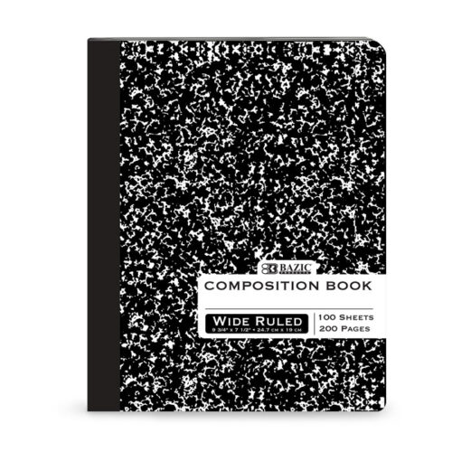 BAZIC 100-Sheet Black Marble Composition Book Wide Ruled