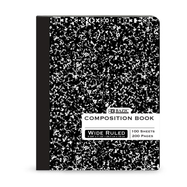 BAZIC 100-Sheet Black Marble Composition Book Wide Ruled