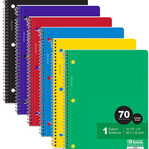 70-Sheet BAZIC Notebook Spiral College Ruled