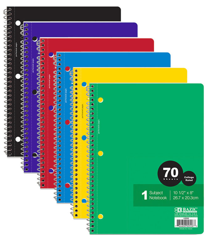 70-Sheet BAZIC Notebook Spiral College Ruled
