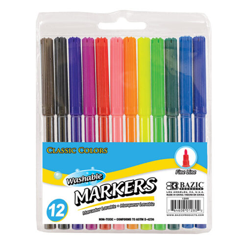 BAZIC 12-Pack Fine Line Washable Watercolor Markers