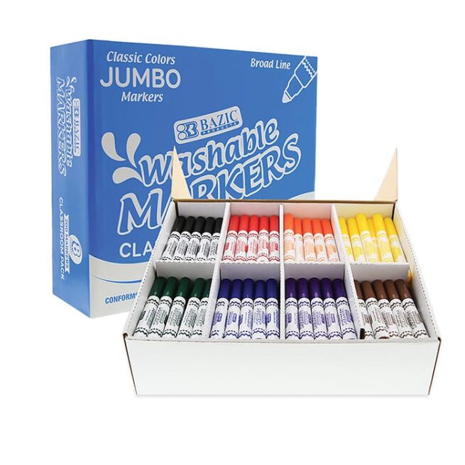 200-Pack BAZIC 8 Colors Broad Line Jumbo Washable Markers Classroom Pack