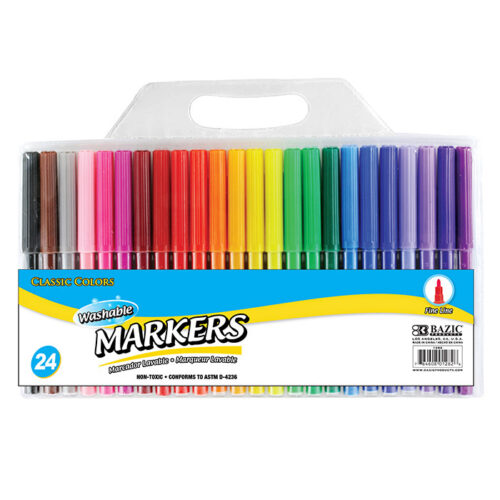 24-Pack BAZIC Fine Line Washable Watercolor Markers