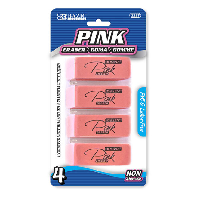 BAZIC Pink Bevel Eraser - 4 pack - Image 2