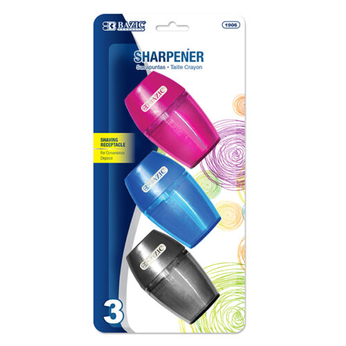 BAZIC 3-Pack Single Hole Sharpener w/ Receptacle