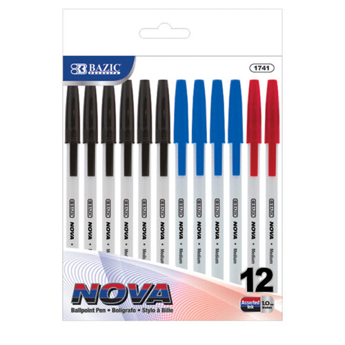 BAZIC Nova Assorted Color Stick Pen 12 Pack