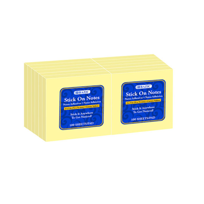 BAZIC 100ct 3inx3in Yellow Stick On Notes