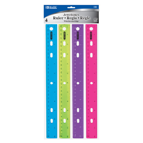 BAZIC 12" (30cm) Jeweltones Color Ruler (4/Pack)