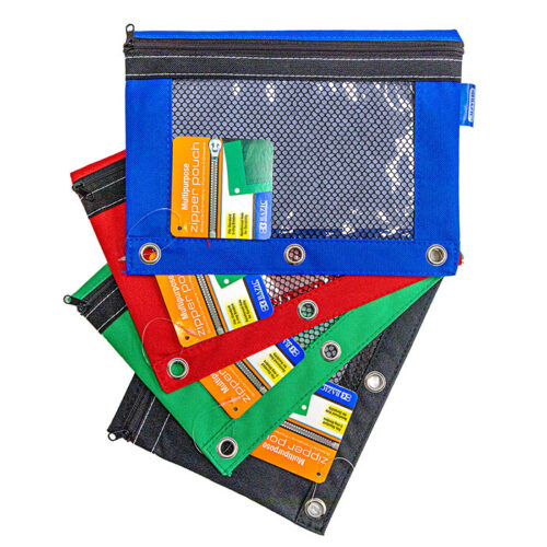 BAZIC 3-Ring Pencil Pouch with Mesh Window Primary Colors