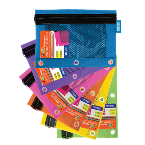 BAZIC 3-Ring Pencil Pouch With Mesh Window Bright Colors