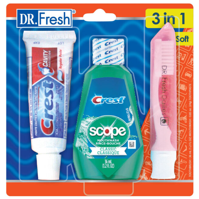 Dr. Fresh Travel Kit Toothbrush Soft withCase/Scope Mouthwash/Crest