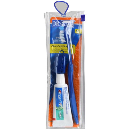 Dr. Fresh Travel Kit Toothbrush Soft/Cap/Crest Toothpaste Tsa Bag